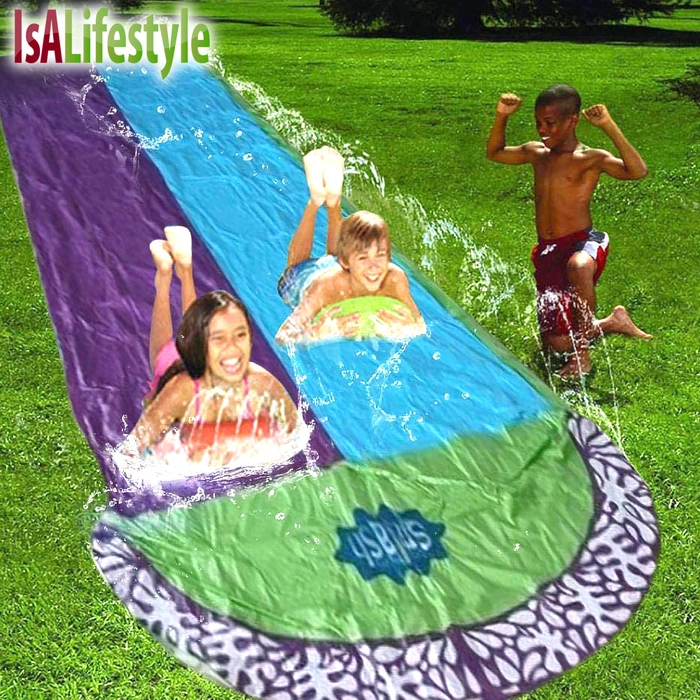 4.8m Long Giant Surf Double Land Inflatable Water Slide Pool Outdoor Sprinkler Splash Slip Backyard Slides