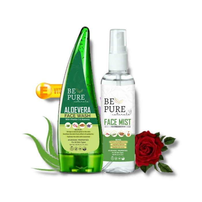 Be Pure Naturals Pimple & Acne Removal Combo including Aloevera Facewash with Vit-E & TeaTree Face Mist (120ml+100ml)