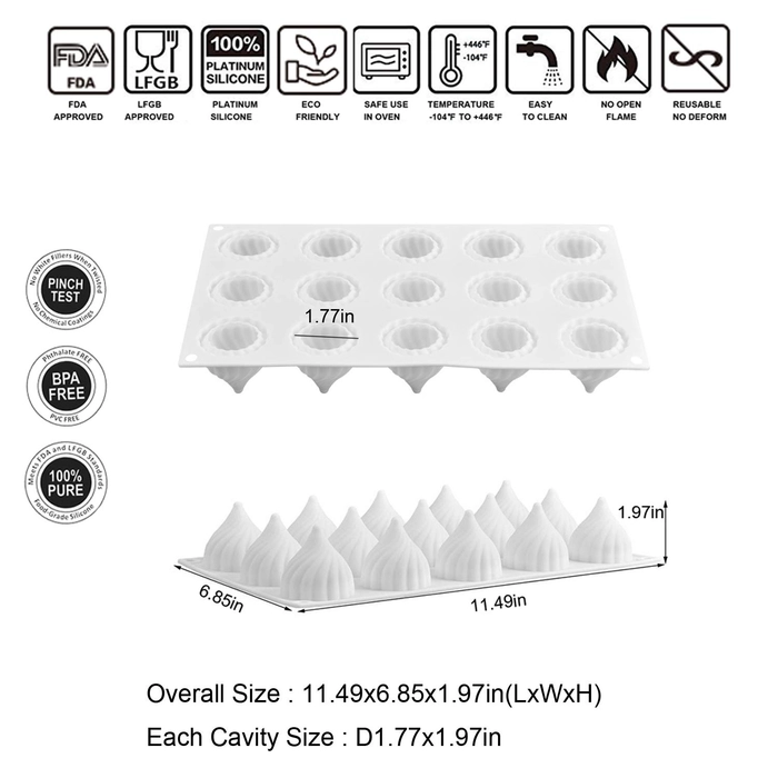 15 Cavity Silicone Modak Dessert Chocolate Mold Cake Tools - Divena IN