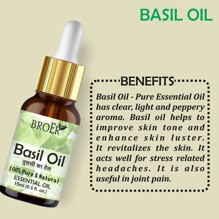 BROER Naturals Basil Tulsi Essential Oil 15ml with 100 Pure