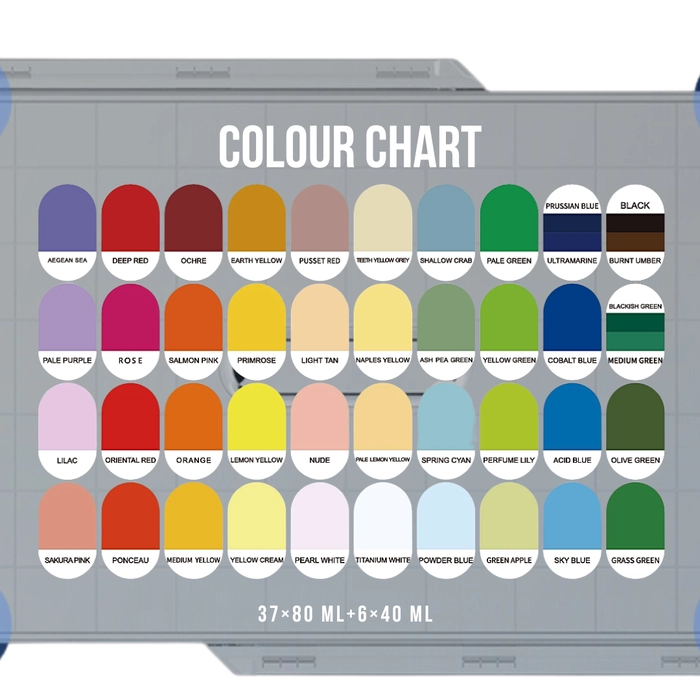 HIMI MIYA Gouache Paint Set 43 Colors (37*80ml/Pc and 6*40ml/Pc