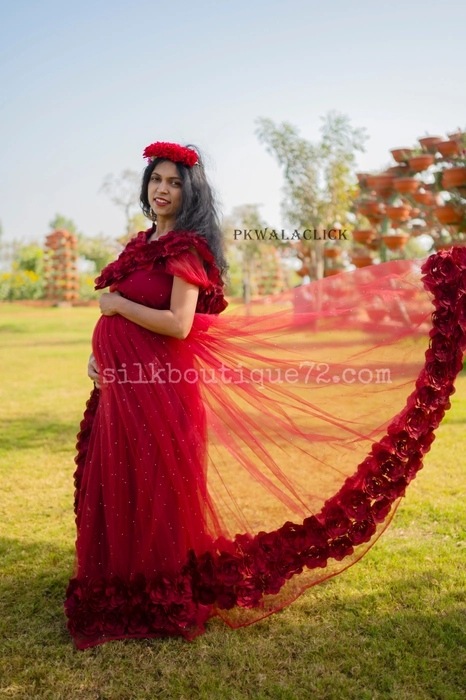 Floral Print on Red Maternity Dress – JISORA