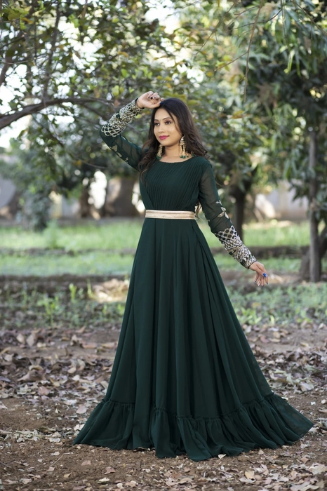 Enchanting Green Cotton Designer Gown