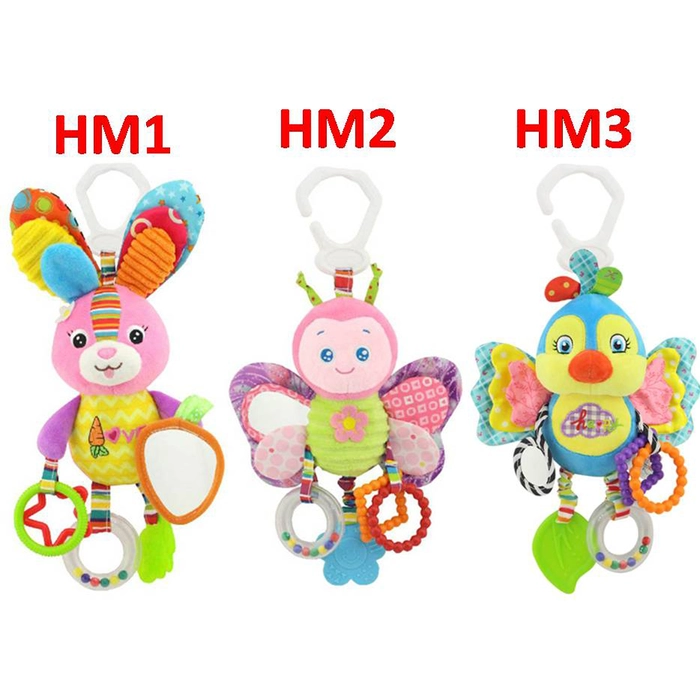 Happy Monkey Baby Plush Soft Animal Bed Mobile Bunny Rattle Infant Bed Hanging Stroller Toy HM