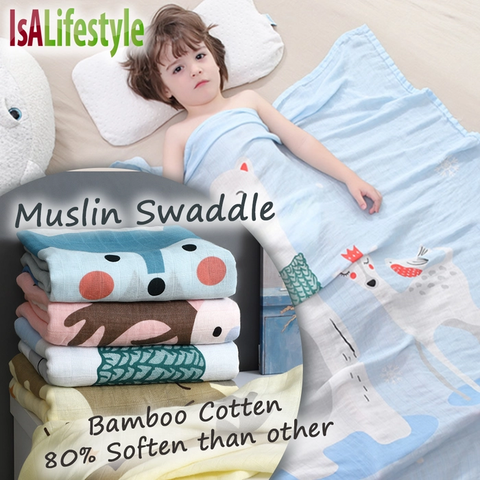 Premium Muslin Bamboo Cotton Baby Blanket Super Soft Infant Swaddle Wrap Bedung Bayi BAM 120x110cm