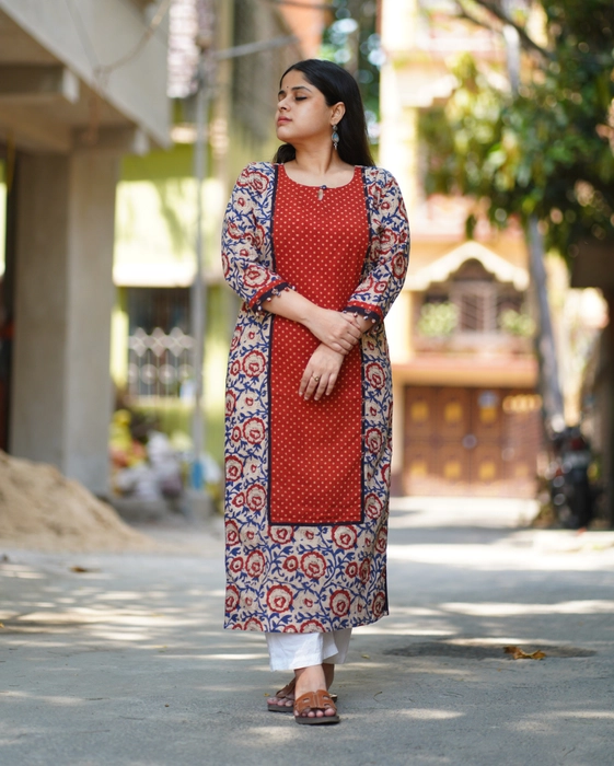 fcity.in - Rajasthani Cotton Fabric Bagru Print Naira Cut Kurti For Woman /