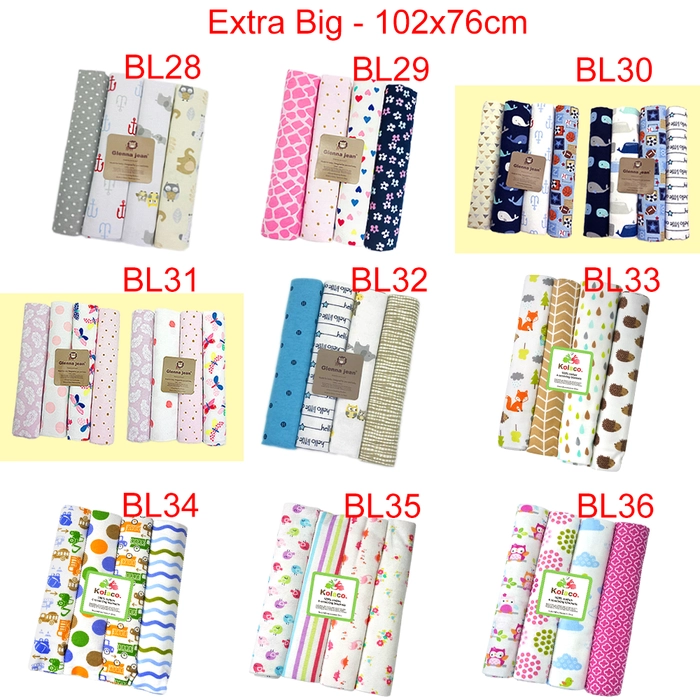 Baby Cotton Receiving Blanket 4pcs/Pack Extra Big (76x102cm) New Born Receiving Soft Flannel Newborn Blanket Cotton Swaddle Wrap Burp Cloth BL