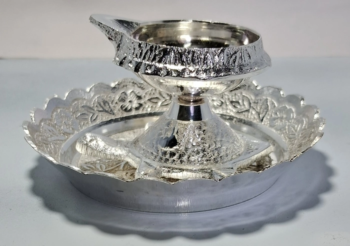 Puja and handicraft pure brass (silver coated) Kachua Kuber DIya/Tortoise design/oil lamp diya for home, office, mandir, Diwali Puja, Puja room (With bottom plate)