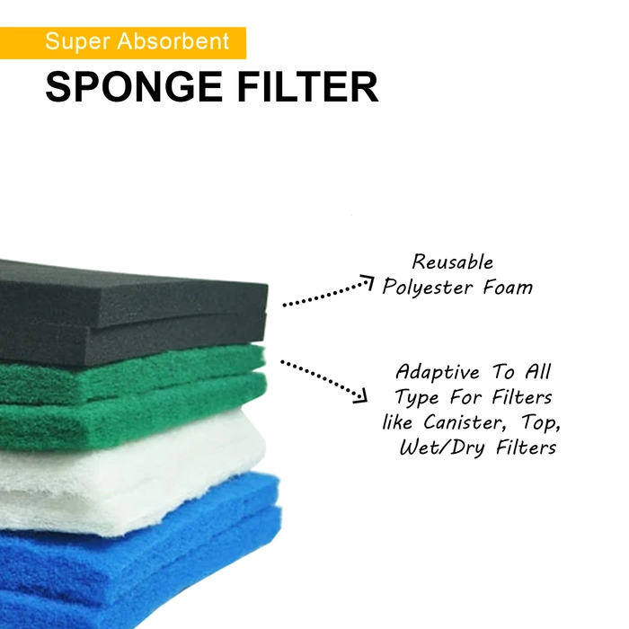 Tunai Pilteo Reusable Sponge Easy To Cut Filters For Both Mechanical And Biological Filtration In Aquarium Fish Tank, Super Absorbent Polyester Fabric Traps Fish Food Left Overs, Impurities And Houses