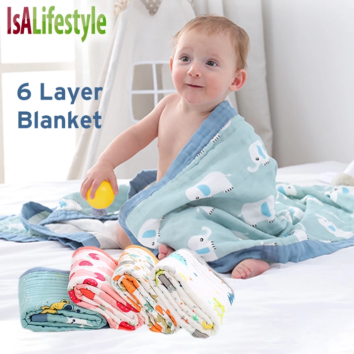 New Born Baby Muslin Blanket Big 6 layer Breathable 100% Cotton Wrap Gauze Selimut Bayi Besar 110x110cm BB