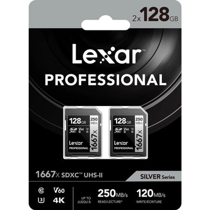 Lexar Professional 1667x SDXC UHS-II, U3, V60, RW up to 250/120 MB/s, 64GB/128GB/256GB