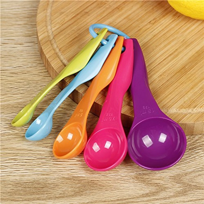 5-piece Plastic Color Measuring Spoon With Scale, Food Grade