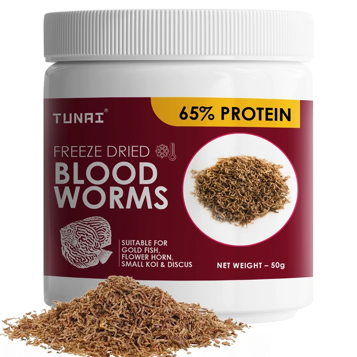 Tunai Superior Freeze Dried Blood Worms for Tropical Fishes Like Arowana, Oscar, Gold Fish, Flowerhorn, and Discus (25g - Freeze Dried Blood Worms)