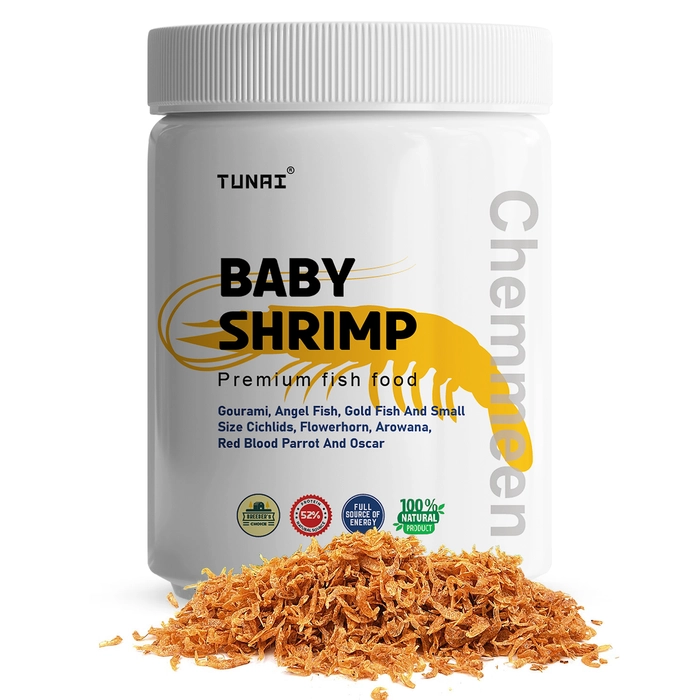 Tunai Chemmeen Pink Baby Whole Sun Dried premium Shrimp Fish Food Fortified With Full Source Of 52% Protein From Head To Tail, Essential For Natural Color Enhancement, Healthy Scales And Best Supp