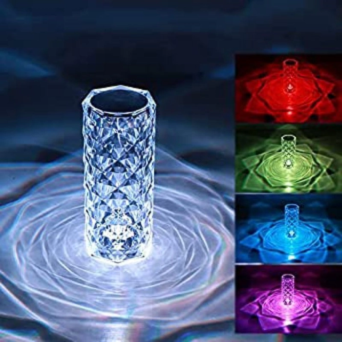 Crystal Diamond Table Lamp Color Changing, Touch Control Creative Rose LED Ambient Night Light, Modern Bedside lamp Home Candlelight Dinner, Decoration Romantic Lighting Decor for Bedroom (Crystal Lam