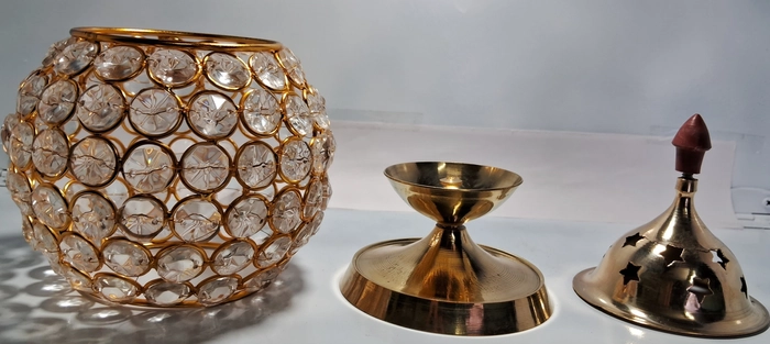 Ekum Brass Crystal Diya 7"