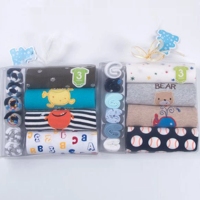 4 Shorts Sleeve Romper and 3 Pair Sock Gift Set - Baby Boy/Girl (Random Design)