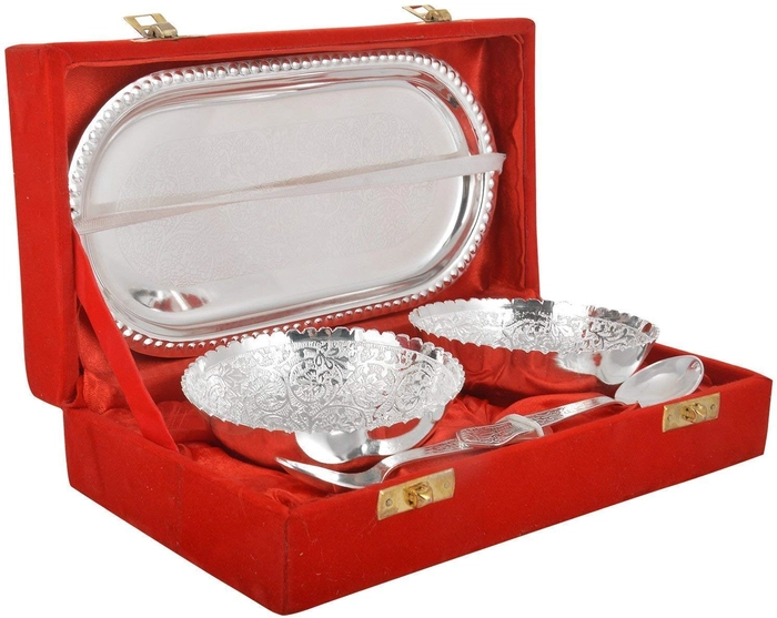 Silver Plated Bowl and Tray ( Set of 5 Pcs )