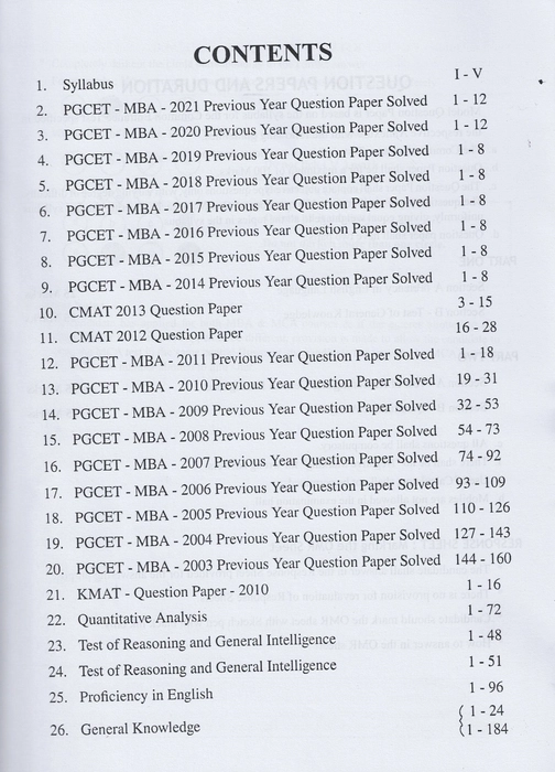 MBA Entrance Exam (PGCET) Book by Vasantha Series
