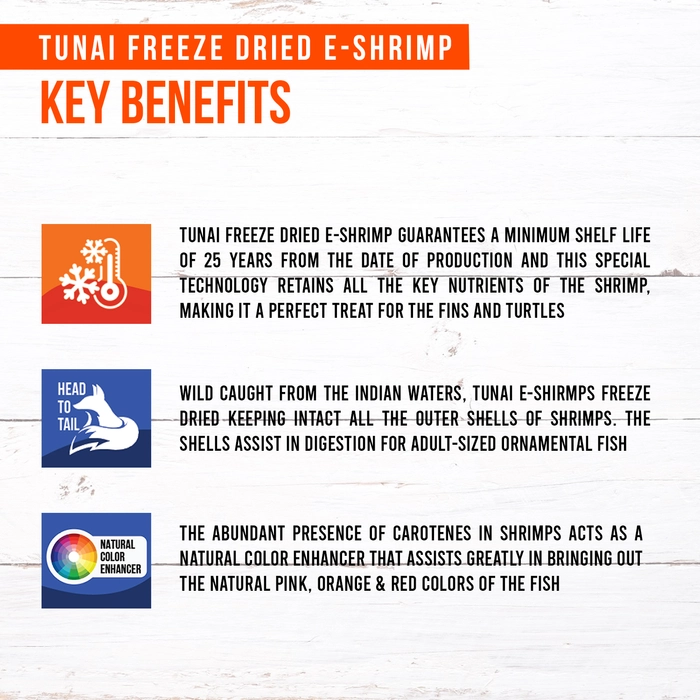 TUNAI E-Shrimp Freeze Dried for Arowana, Flowerhorn, Red Parrot, Oscar, Turtle & Tortoise