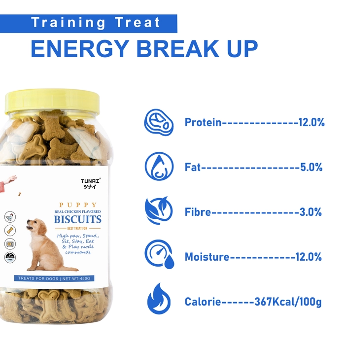 Tunai Crunchy Soft Real Chicken Dog Biscuits | Dog Treats | Dog food | 450g chicken Flavoured Biscuits For Dog Puppies, Best Treat For Training, Effective For Healthy Lustrous Skin Coat And Maintain D