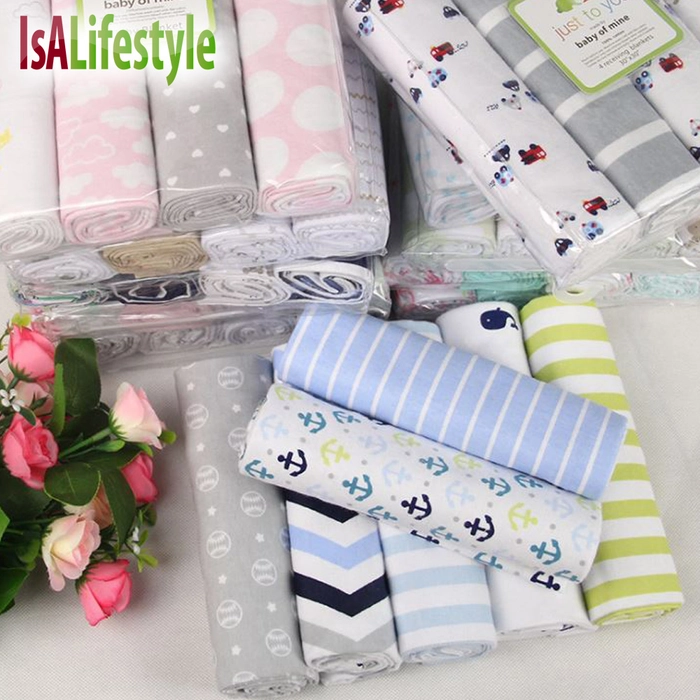 New Born 4pc Receiving Blanket Flannel Cotton Baby Swaddle Wrap Newborn Selimut Kain Bedung Bayi Lampin BS