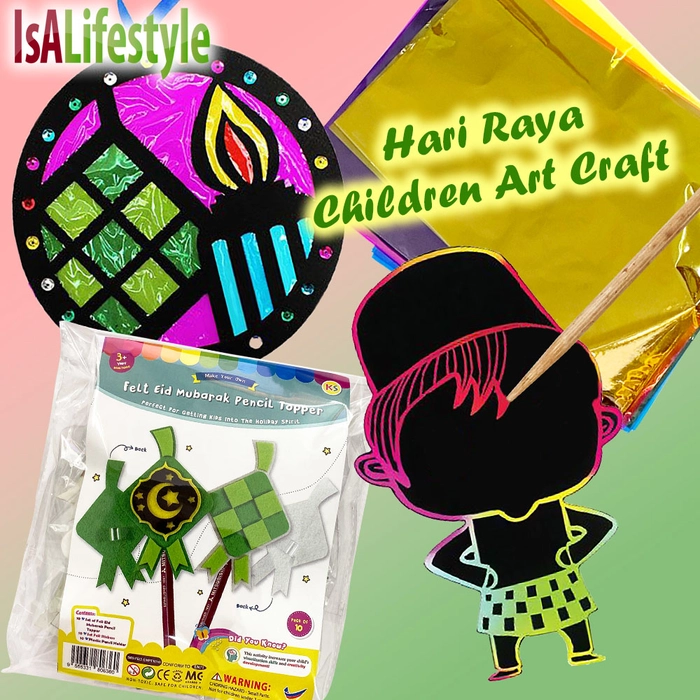 【Selamat Hari Raya】 Kids Traditional Art Craft Felt Eid Mebarak Pencil Topper / Hanging Deco/ Scratch Art