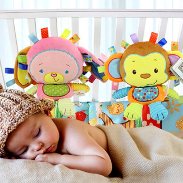 Infant Baby Plush Soft Animal Bed Hugging Stuffed Rattle Kid Children Early Development Toy Happy Monkey