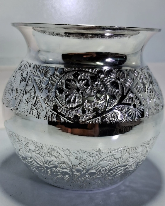 Ekum Silver Plated Brass Designer Kalash (Medium Size)