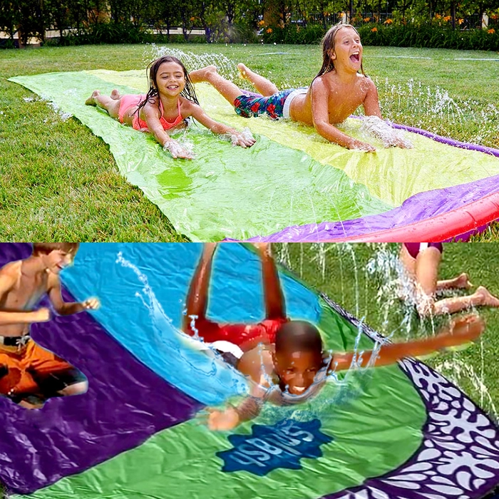 4.8m Long Giant Surf Double Land Inflatable Water Slide Pool Outdoor Sprinkler Splash Slip Backyard Slides