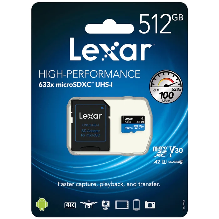 Lexar 633x microSDHC/microSDXC UHS-I w/ adapter, R up to 100MB/s, 32GB/64GB/128GB/256GB