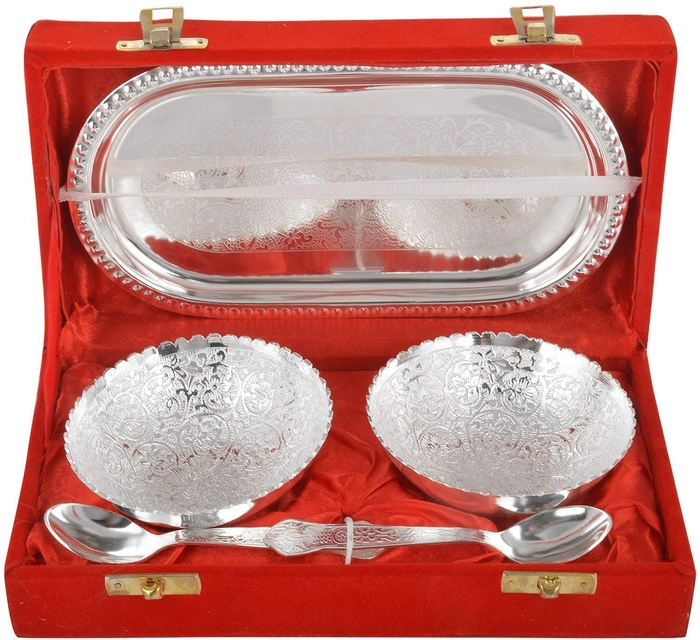 Silver Plated Bowl and Tray ( Set of 5 Pcs )