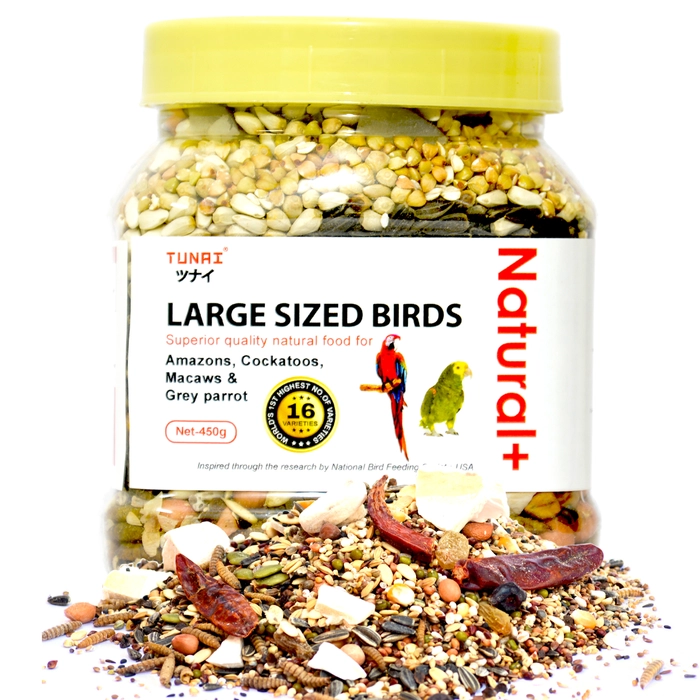 Tunai Natural + 15 Varieties of Native Millets, Seeds and Mineral Foods for Birds (Large Sized - Amazons, Cockatoos, Macaws & Grey Parrot, 450g)