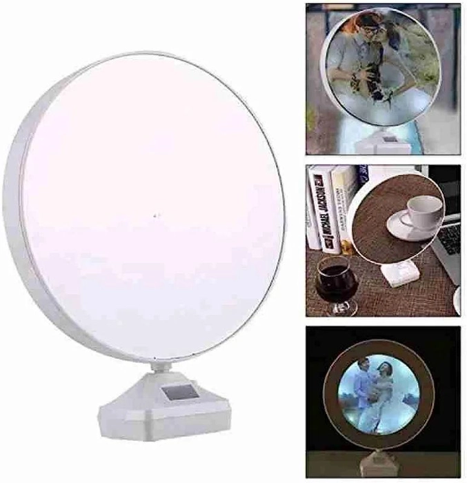 Round Shape Magic Mirror Photo Frame with Cable for Home Decor Table, –