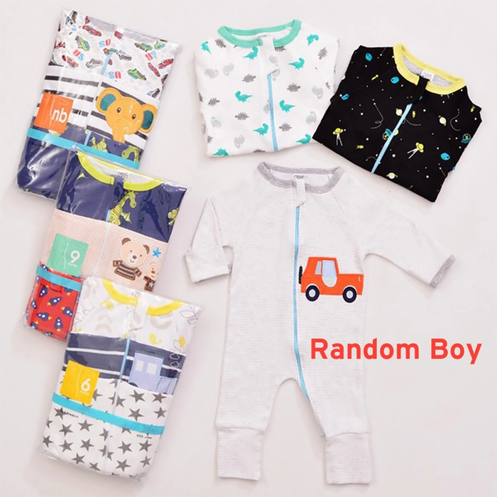 Newborn Zip Sleepsuit 100% Cotton Comfortable Baby Boy & Girl Jumpsuit Zip-up Sleepwear Baju Tidur Bayi Random Design 3-in-1 Pack