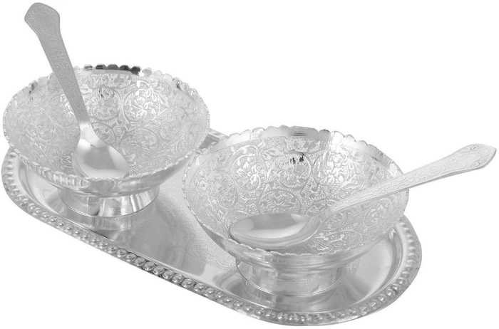 Silver Plated Bowl and Tray ( Set of 5 Pcs )