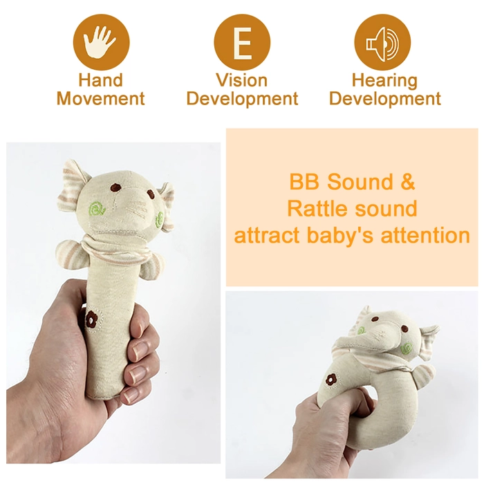 Baby Handgrip 2in1 Set Rattle Hand Grip Beeper Infant Toddler Early Development Toy 100% Soft Cotton