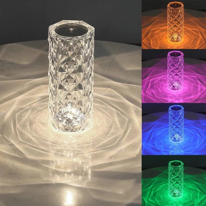 Crystal Diamond Table Lamp Color Changing, Touch Control Creative Rose LED Ambient Night Light, Modern Bedside lamp Home Candlelight Dinner, Decoration Romantic Lighting Decor for Bedroom (Crystal Lam