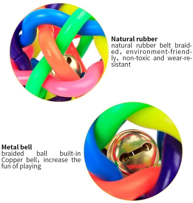 Tunai Interactive Multi Color Wire Knot Rubber Noodle Dog Ball Toy With Active Bell Sound, Essential For Training, Fetch & Play Purposes Better Than Frisbee For Small & Medium Adult Sized Dogs Like Go