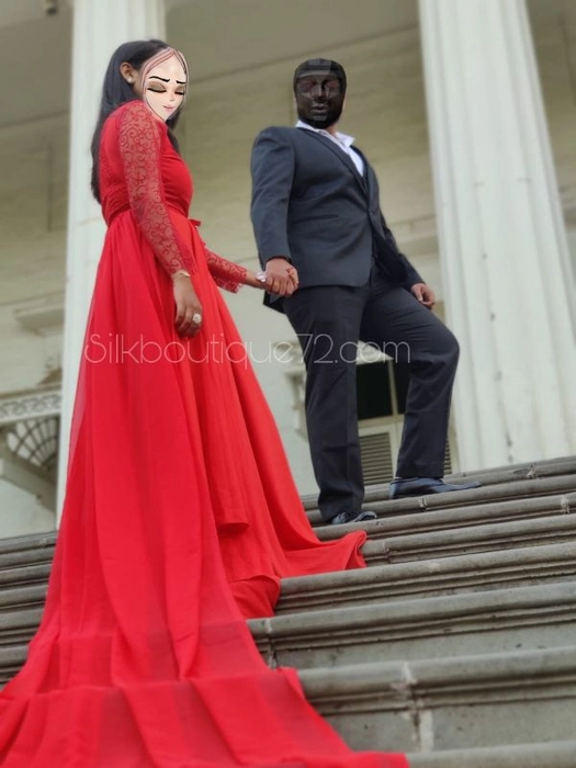 Red Prewedding tail trail Gown silkboutique72