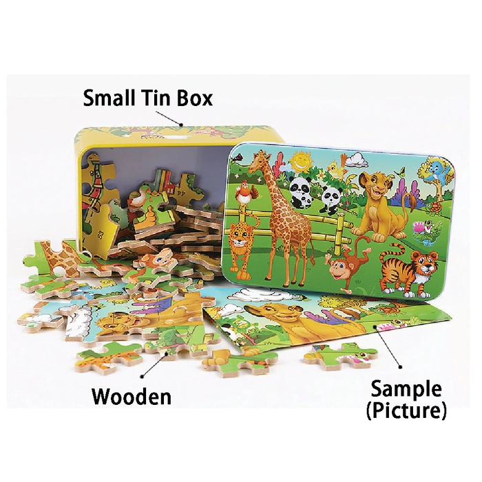 Kids puzzle Mini-Puzzle 60 Pcs Cartoon Wooden Puzzle with Small Tin Box Package