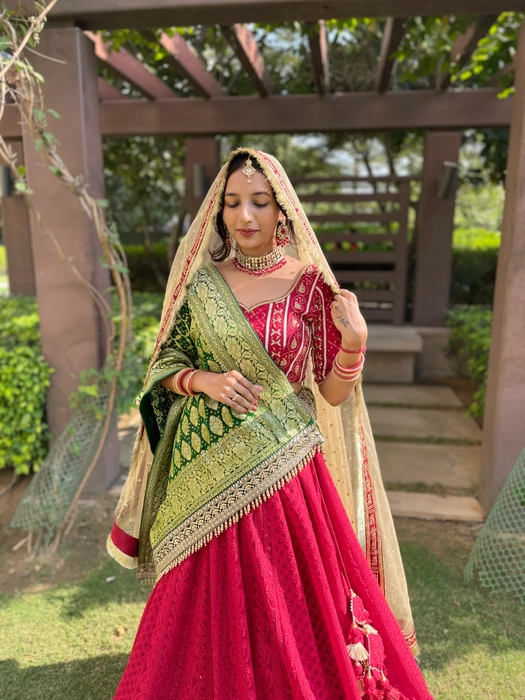Red Lehenga With Bandhej Dupatta Set – Megha and Jigar