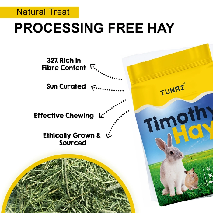 Tunai Timothy Hay for Small Animals Like Rabbit, Hamsters, Guinea Pigs, White Mice, Chinchillas, Hedgehog, 500g