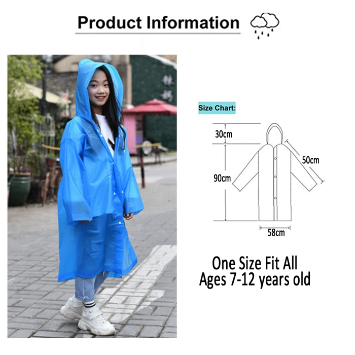 Reusable & Waterproof Adult / Children Raincoat Quick Drying EVA Long Rain Coat Jacket Suitable for Outdoor and Travel