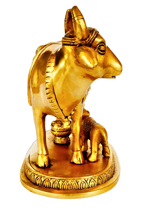 Kamdhenu Cow-Calf with Laxmi, Ganesh