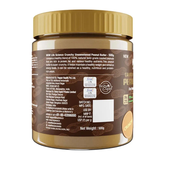 Buy Wow Life Science Crunchy Unsweetened Peanut Butter Online at Best Price