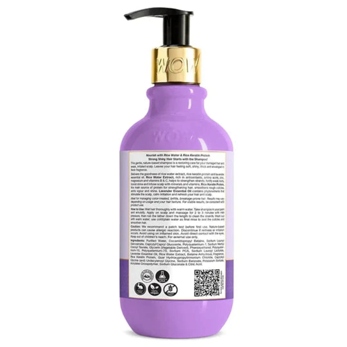 Wow Skin Science Rice Water Shampoo With Rice Water, Rice Keratin & Lavender Oil 300 Ml