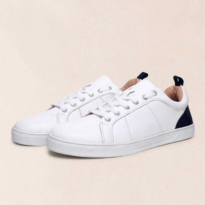 White & Navy Blue Leather Sneakers for Men | Leather Footwears for Boys