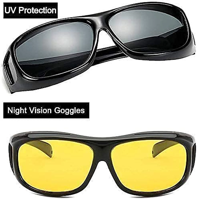 Combo Offer: Night Driving Anti-Glare Polarized Goggles for Bikes,Car & For Men/Women + Extra Soft Sleeping Eye Mask