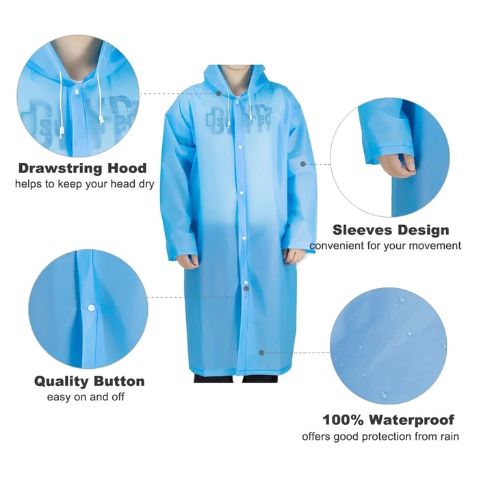 Reusable & Waterproof Adult / Children Raincoat Quick Drying EVA Long Rain Coat Jacket Suitable for Outdoor and Travel